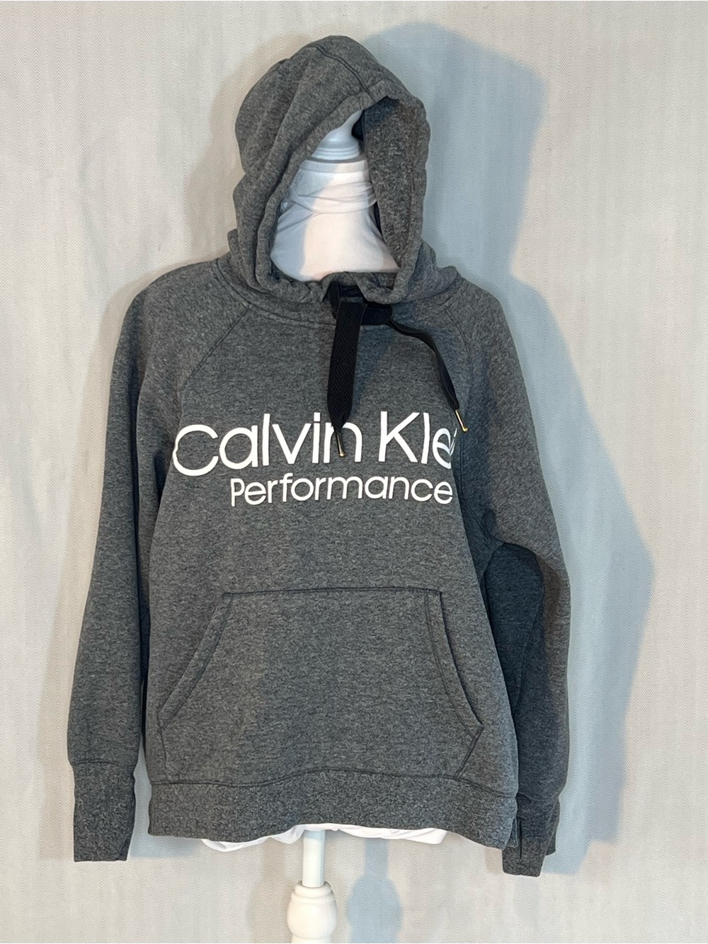 Calvin Klein Performance Hoodie Sweatshirt Gray Hand Pocket Thumb Holes S👍